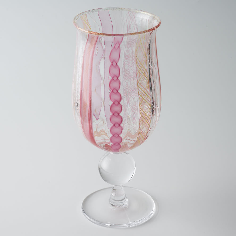 ガラス作家 北形槙子 彩色LACE goblet (PK/WH) ガラス作家 北形槙子 ガラスもの