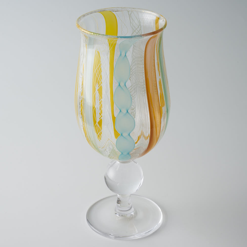 ガラス作家 北形槙子 彩色LACE goblet (LBL×YL/WH) ガラス作家 北形槙子 ガラスもの