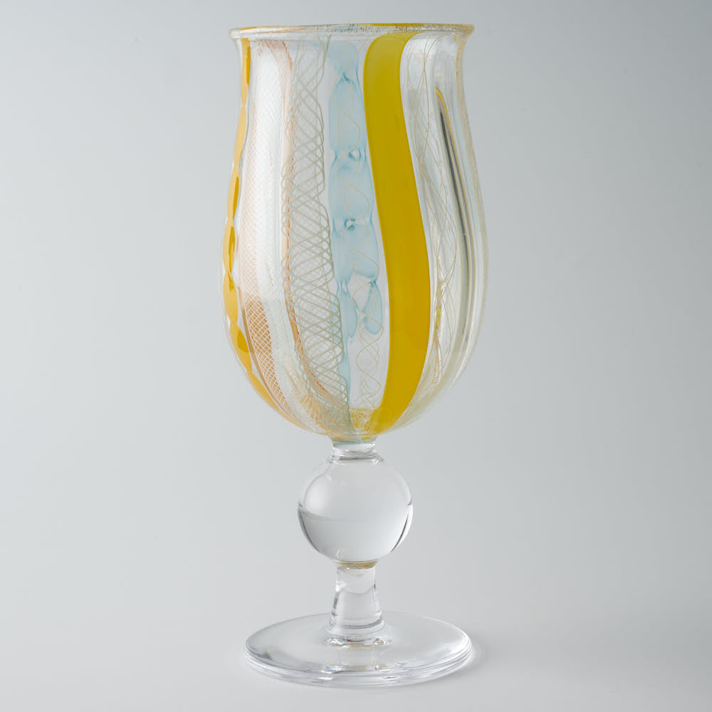 ガラス作家 北形槙子 彩色LACE goblet (LBL×YL/WH) ガラス作家 北形槙子 ガラスもの