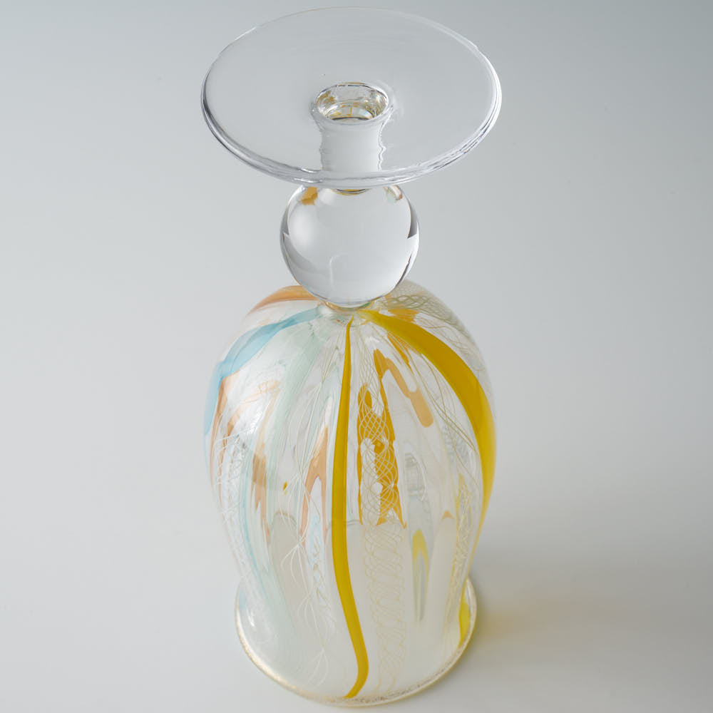 ガラス作家 北形槙子 彩色LACE goblet (LBL×YL/WH) ガラス作家 北形槙子 ガラスもの