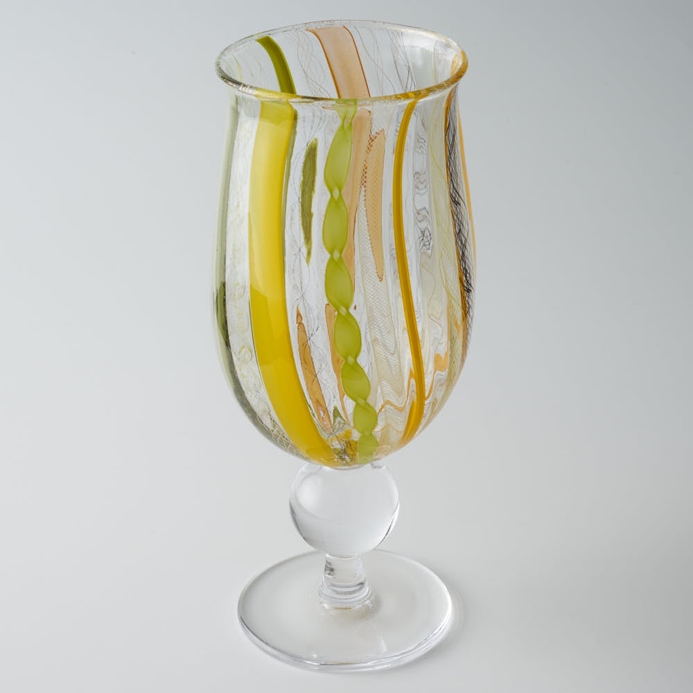 ガラス作家 北形槙子 彩色LACE goblet (LGR×YL/BK) ガラス作家 北形槙子 ガラスもの