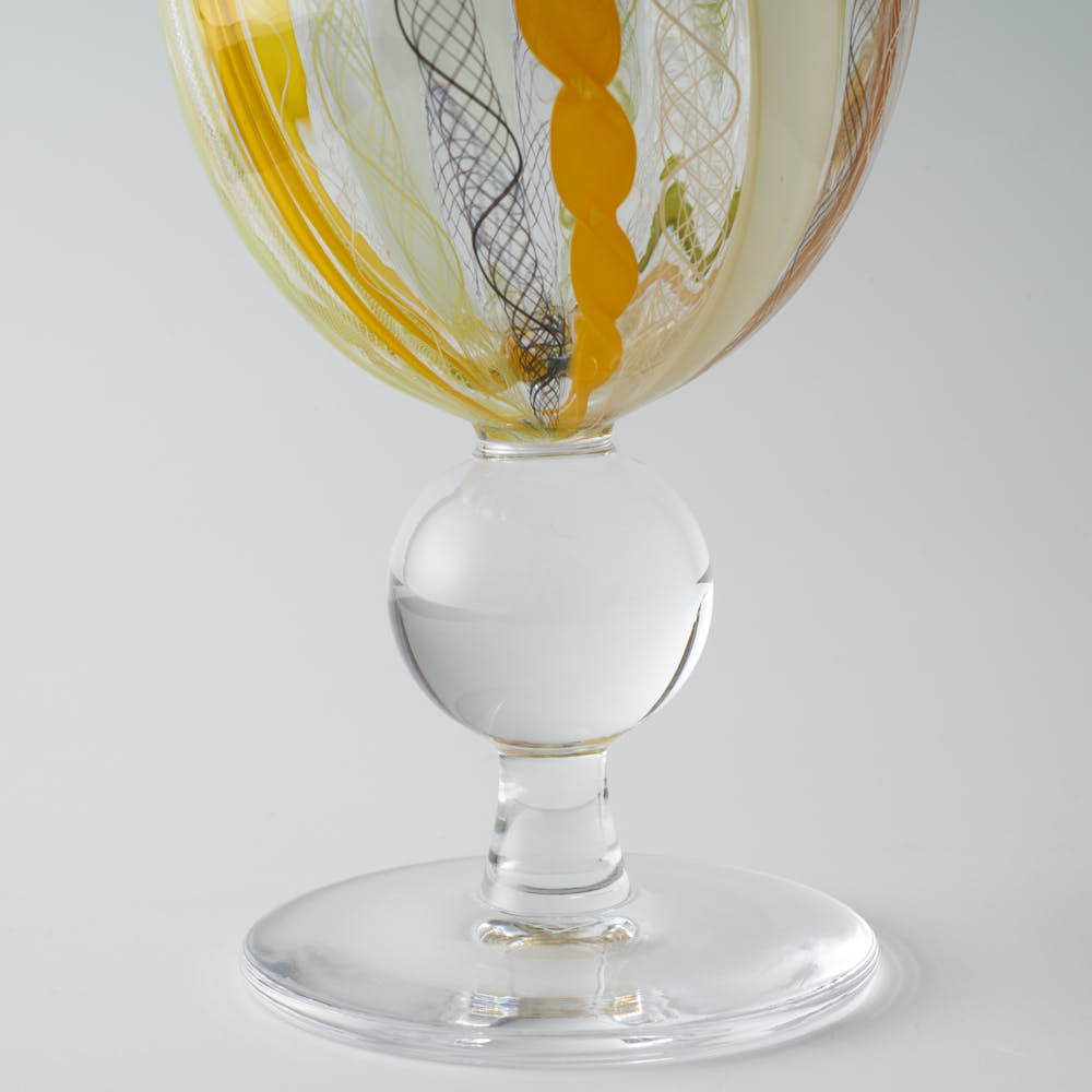 ガラス作家 北形槙子 彩色LACE goblet (LGR×YL/BK) ガラス作家 北形槙子 ガラスもの