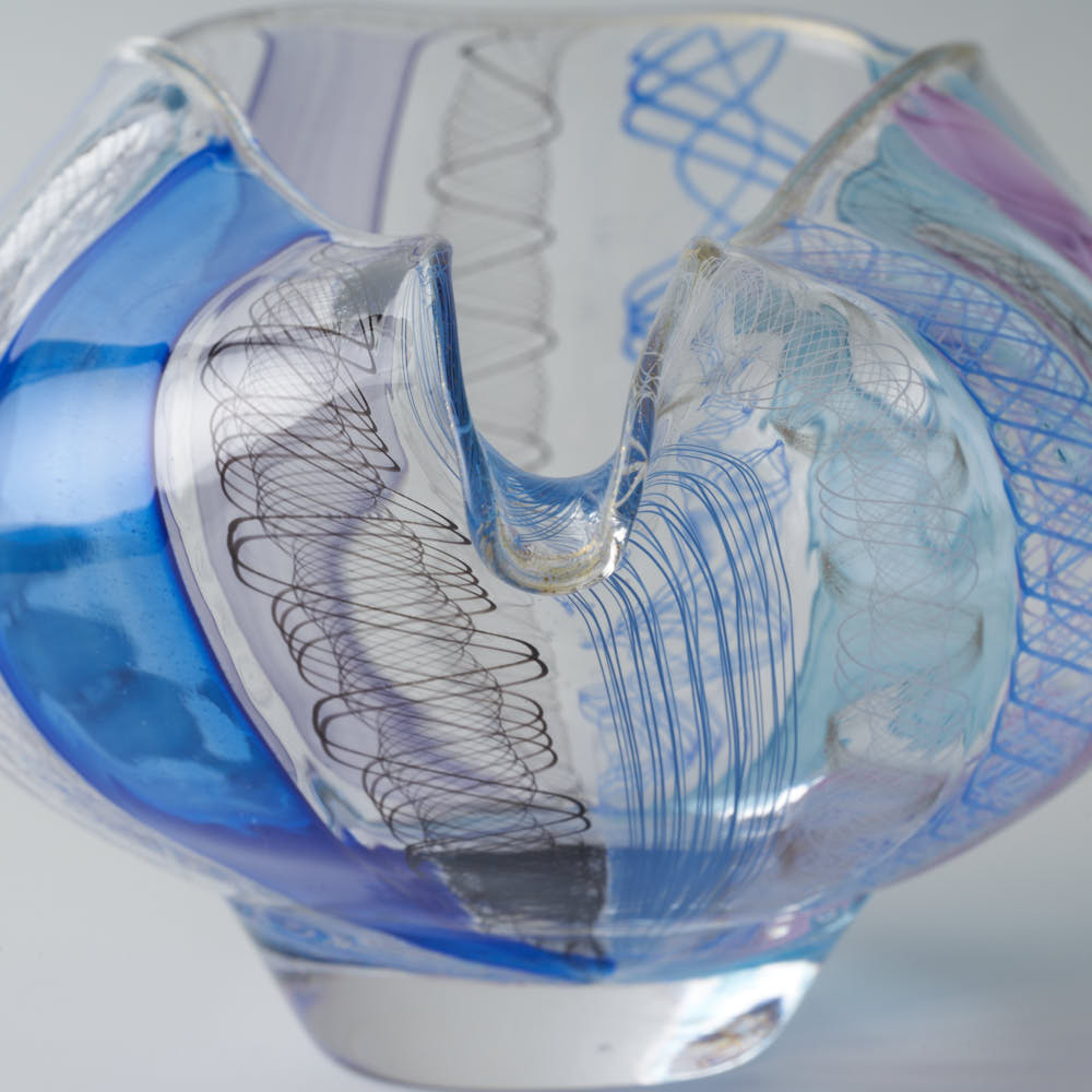 ガラス作家 北形槙子 彩色LACE lipped bowl (PL×BL/BK) ガラス作家 北形槙子 ガラスもの
