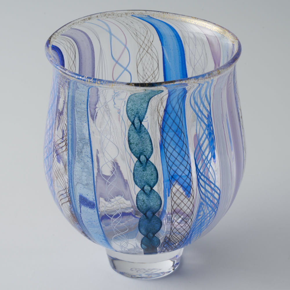 ガラス作家 北形槙子 彩色LACE sake cup (PL×BL/BK) ガラス作家 北形槙子 ガラスもの