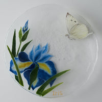 APLICO GLASS 花菖蒲紋白蝶硝子丸皿 APLICO GLASS ガラスもの