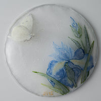 APLICO GLASS 花菖蒲紋白蝶硝子丸皿 APLICO GLASS ガラスもの