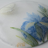 APLICO GLASS 花菖蒲紋白蝶硝子丸皿 APLICO GLASS ガラスもの