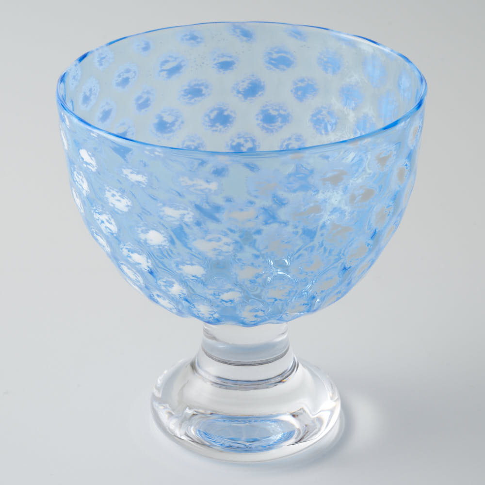 ガラス作家 三留  舞 Marinesnow 高台カップ ブルー ガラス作家 三留舞 ガラスもの