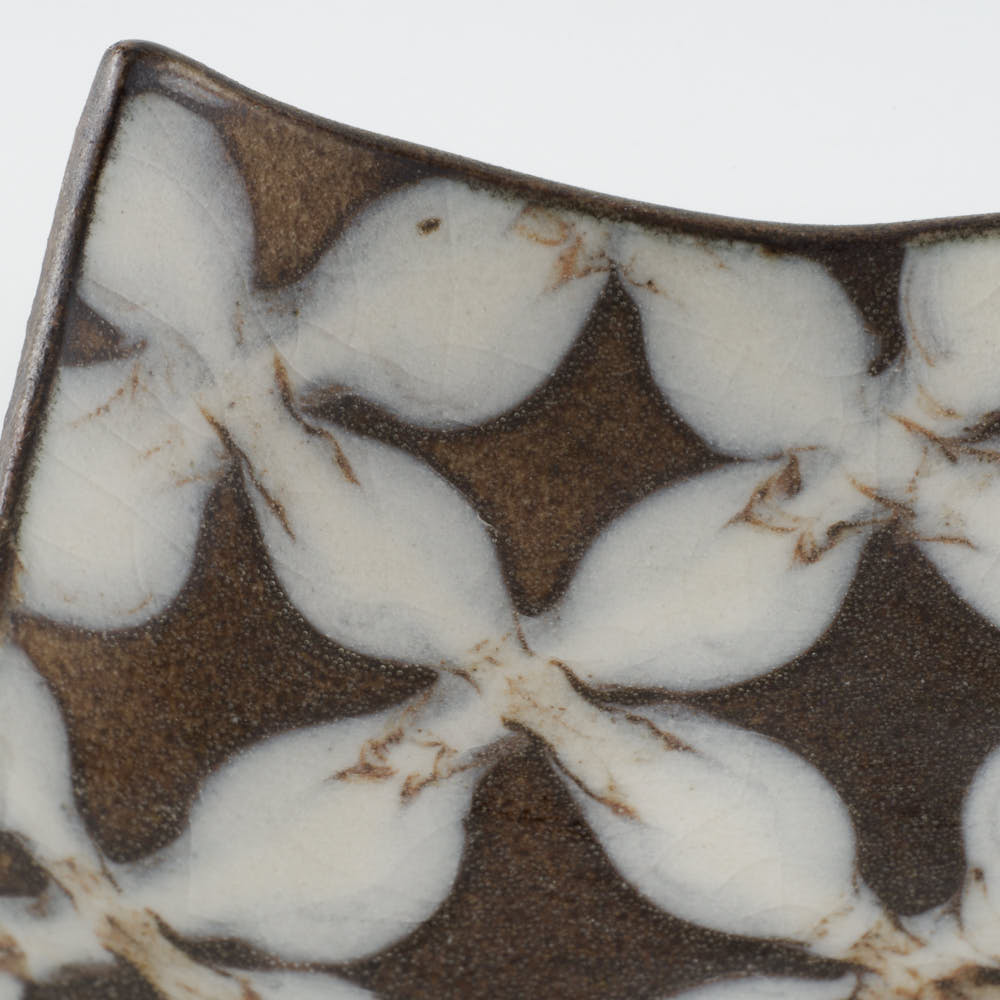 作家 園田空也 スリップウェア 角豆鉢 白花 生楽陶苑 陶磁器作家もの