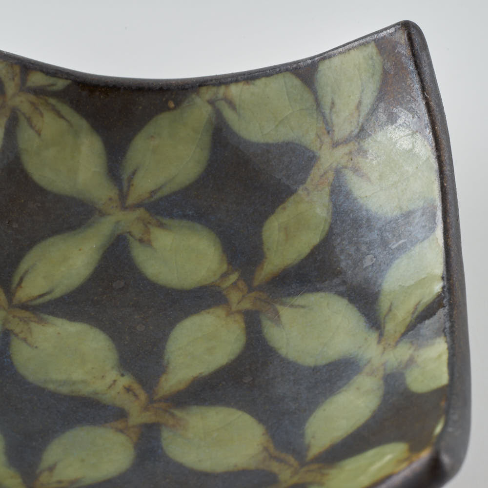 作家 園田空也 スリップウェア 角豆鉢 緑花 生楽陶苑 陶磁器作家もの