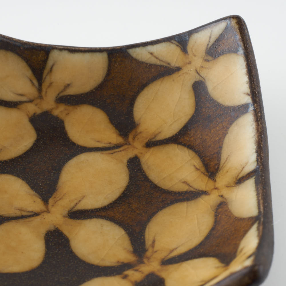 作家 園田空也 スリップウェア 角豆鉢 黄花 生楽陶苑 陶磁器作家もの