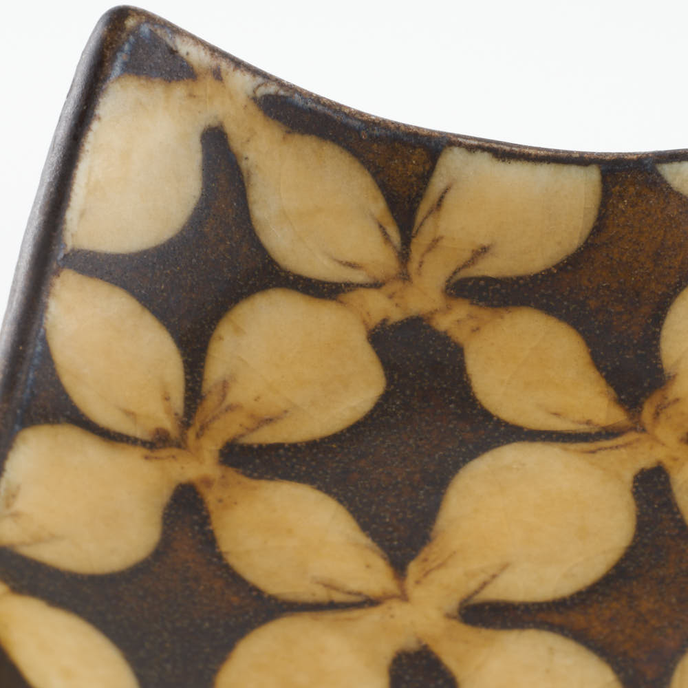 作家 園田空也 スリップウェア 角豆鉢 黄花 生楽陶苑 陶磁器作家もの