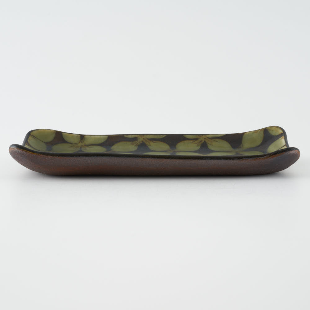 作家 園田空也 スリップウェア 角皿 緑花 生楽陶苑 陶磁器作家もの