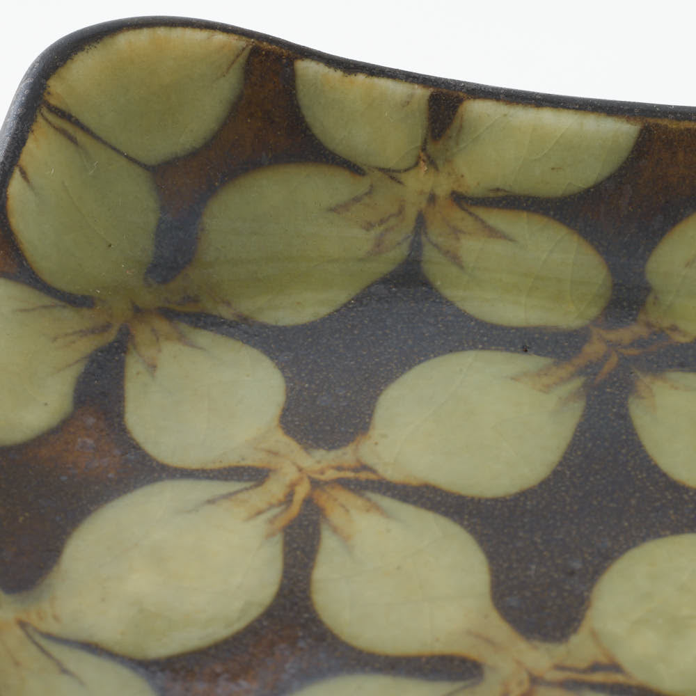 作家 園田空也 スリップウェア 角皿 緑花 生楽陶苑 陶磁器作家もの