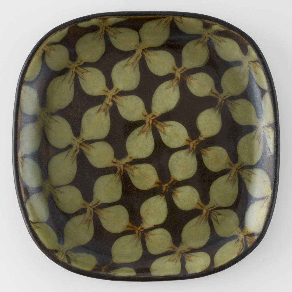 作家 園田空也 スリップウェア パン皿 緑花 生楽陶苑 陶磁器作家もの