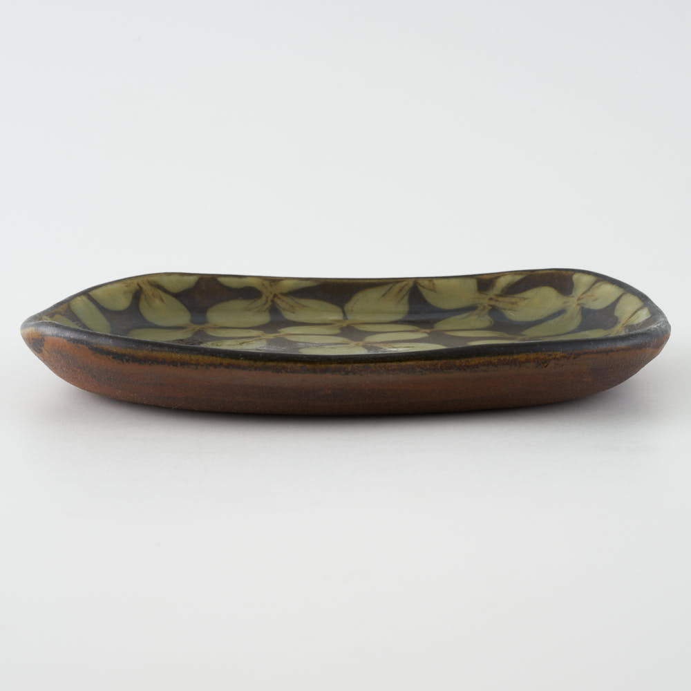 作家 園田空也 スリップウェア パン皿 緑花 生楽陶苑 陶磁器作家もの