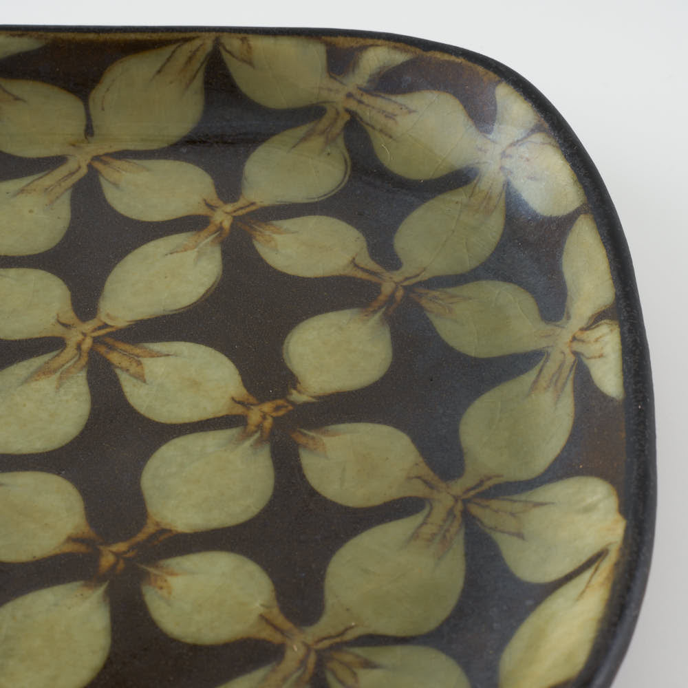 作家 園田空也 スリップウェア パン皿 緑花 生楽陶苑 陶磁器作家もの