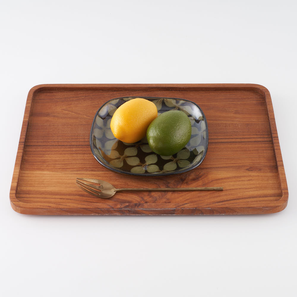 作家 園田空也 スリップウェア パン皿 緑花 生楽陶苑 陶磁器作家もの