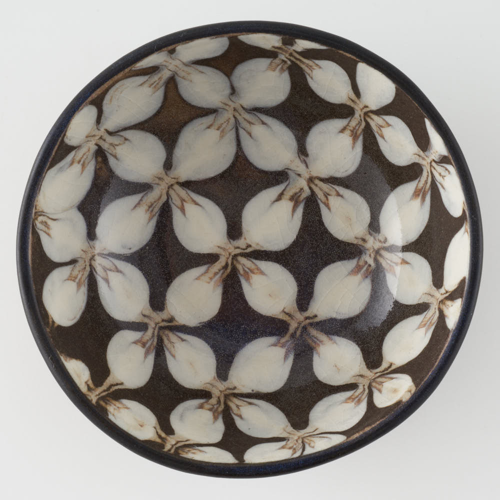 作家 園田空也 スリップウェア 小鉢 白花 生楽陶苑 陶磁器作家もの