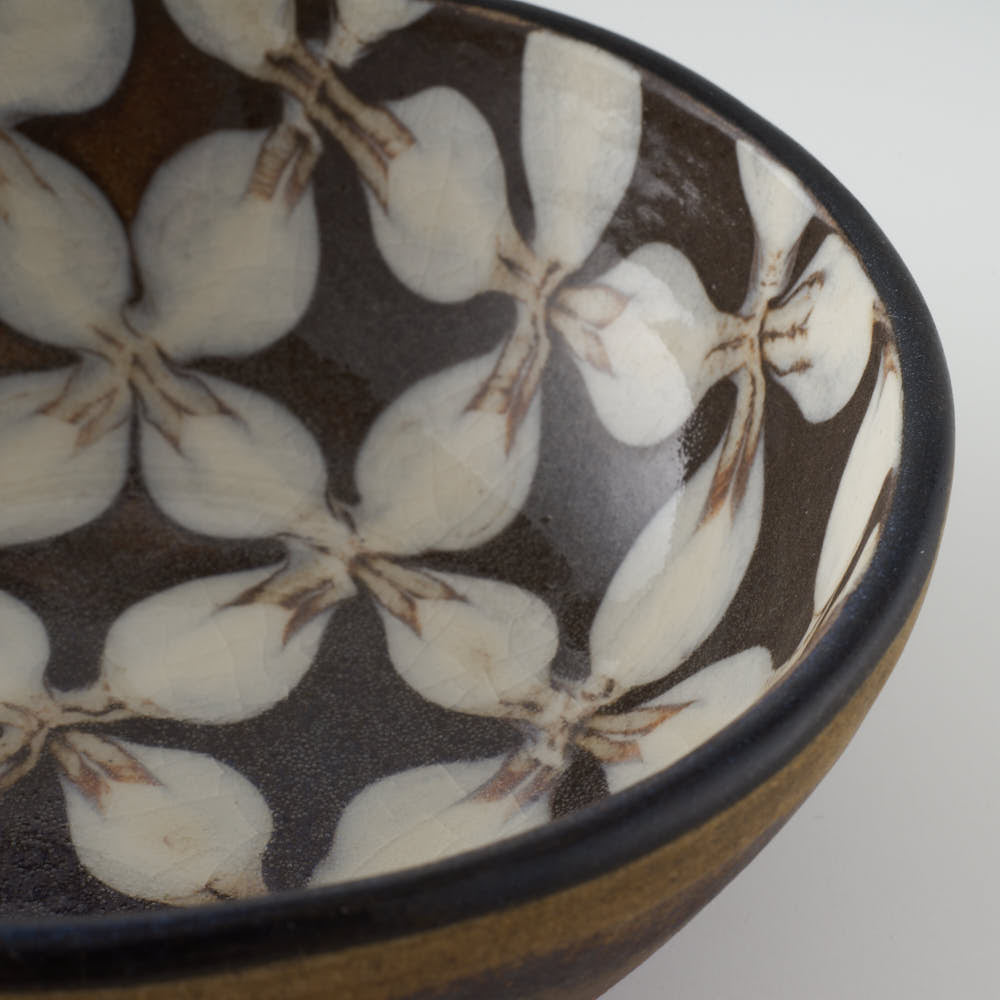 作家 園田空也 スリップウェア 小鉢 白花 生楽陶苑 陶磁器作家もの