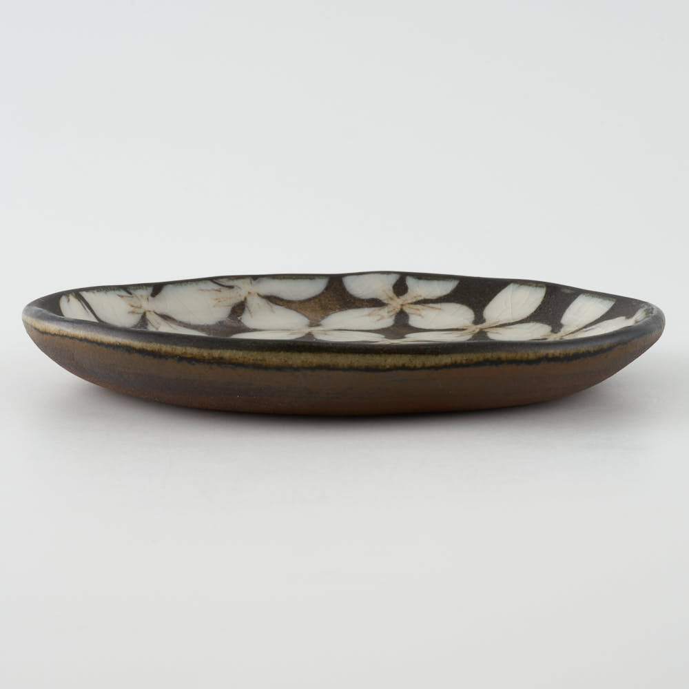 作家 園田空也 スリップウェア 5寸平皿 白花 生楽陶苑 陶磁器作家もの