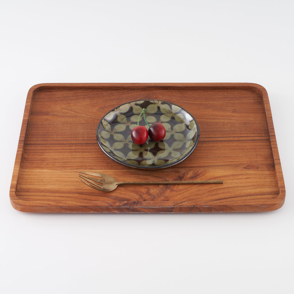 作家 園田空也 スリップウェア 5寸平皿 緑花 生楽陶苑 陶磁器作家もの