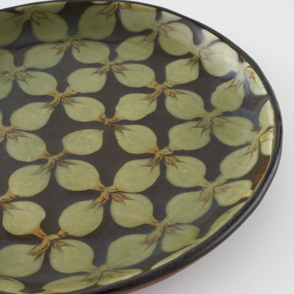 作家 園田空也 スリップウェア 7寸平皿 緑花 生楽陶苑 陶磁器作家もの