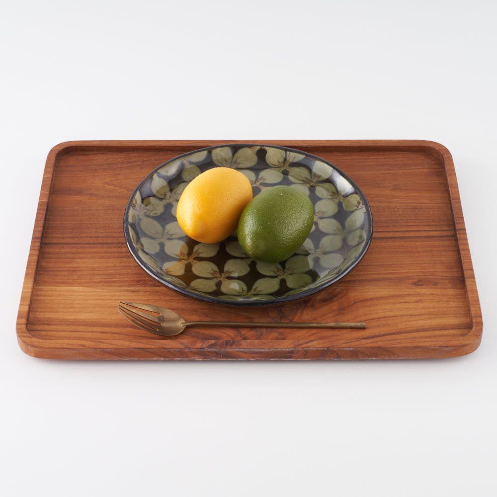 作家 園田空也 スリップウェア 7寸平皿 緑花 生楽陶苑 陶磁器作家もの