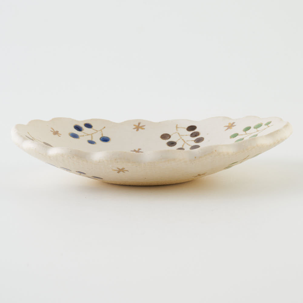 作家 岡洋美 青い実紋花型豆皿 作家 岡洋美 陶磁器作家もの