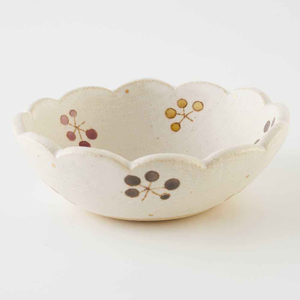 作家 岡洋美 赤い実紋花型豆鉢 作家 岡洋美 陶磁器作家もの