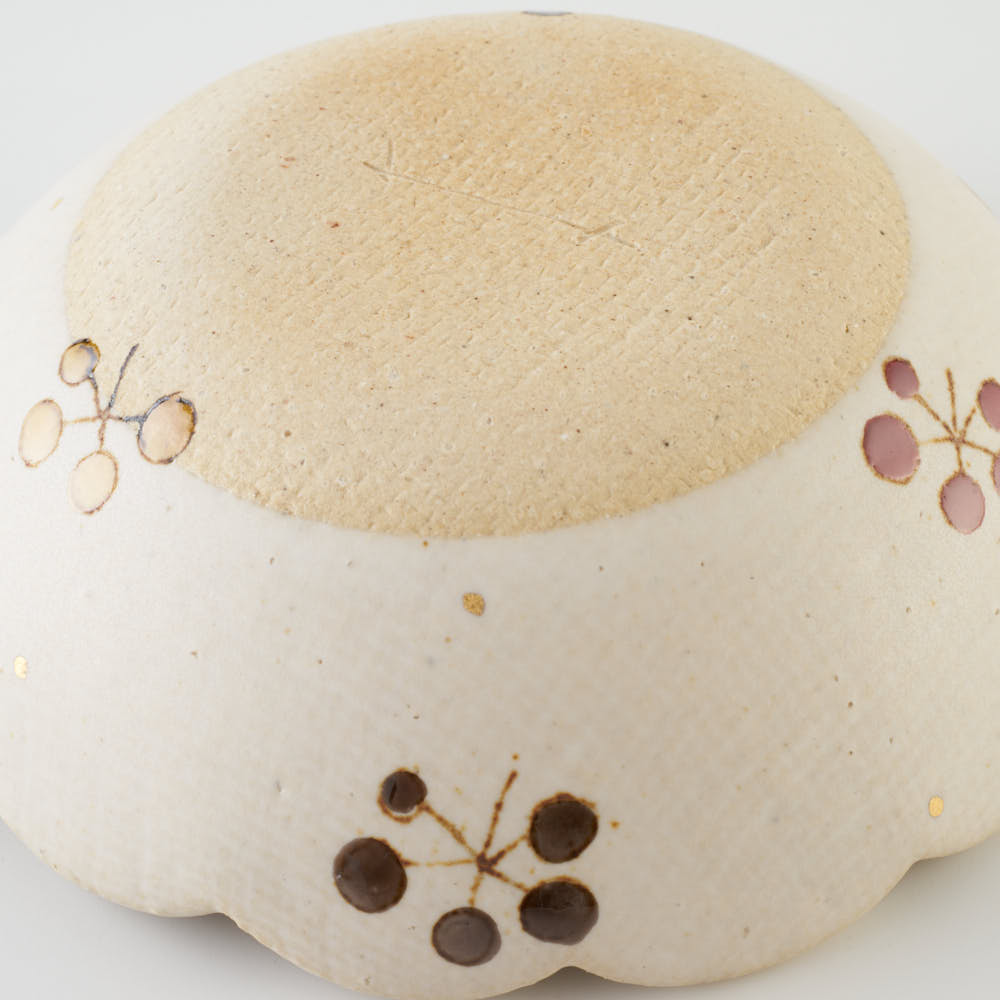 作家 岡洋美 赤い実紋花型豆鉢 作家 岡洋美 陶磁器作家もの