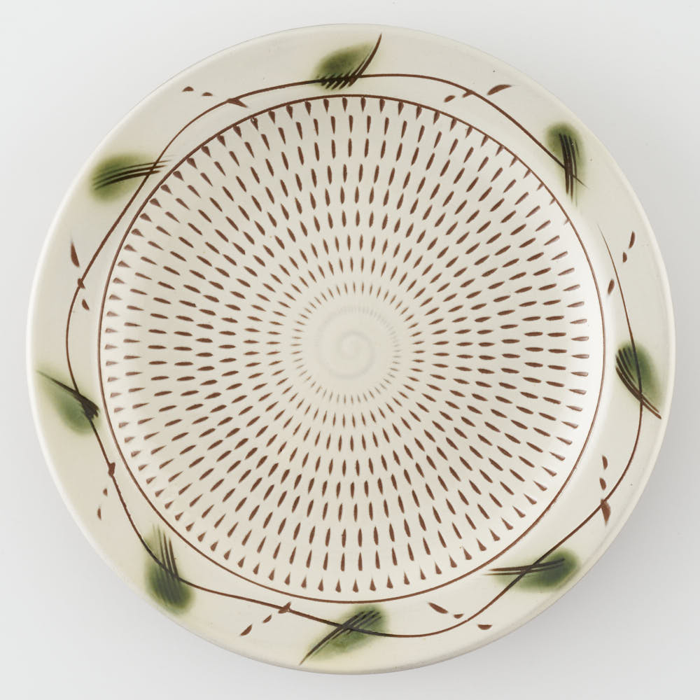 小石原焼 柳瀬窯元 リム付平皿 中 (草紋) 小石原焼 柳瀬窯元 小石原焼