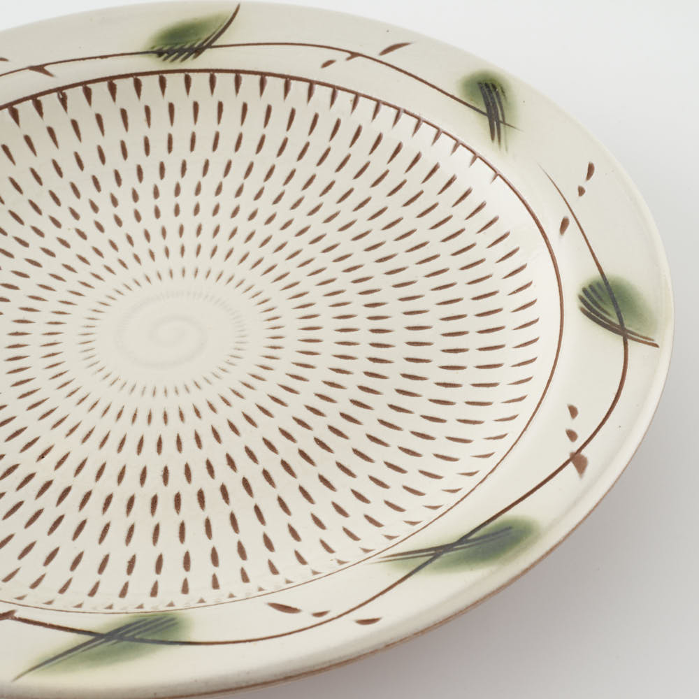 小石原焼 柳瀬窯元 リム付平皿 中 (草紋) 小石原焼 柳瀬窯元 小石原焼