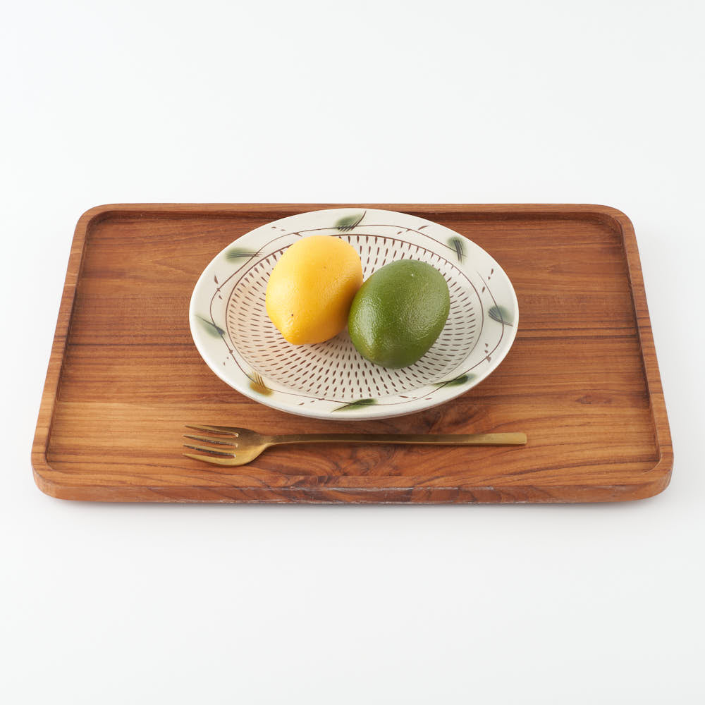 小石原焼 柳瀬窯元 リム付平皿 中 (草紋) 小石原焼 柳瀬窯元 小石原焼