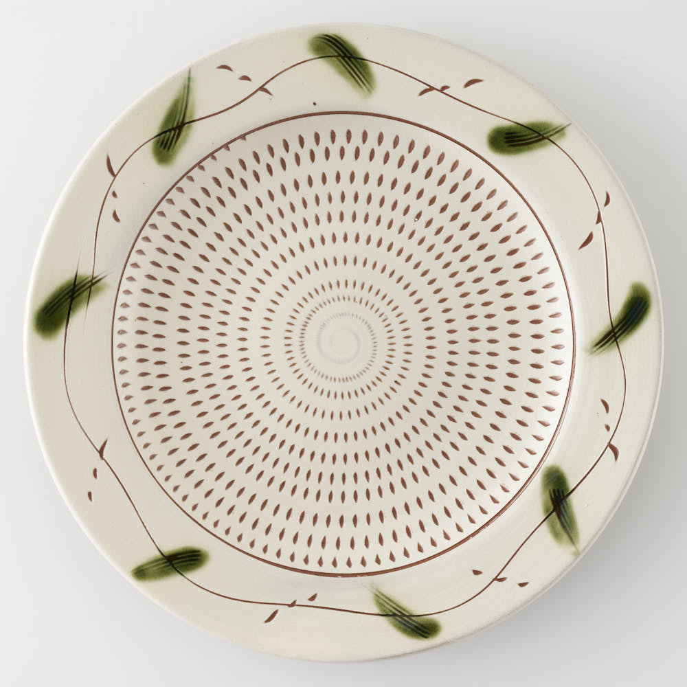 小石原焼 柳瀬窯元 リム付平皿 大 (草紋) 小石原焼 柳瀬窯元 小石原焼
