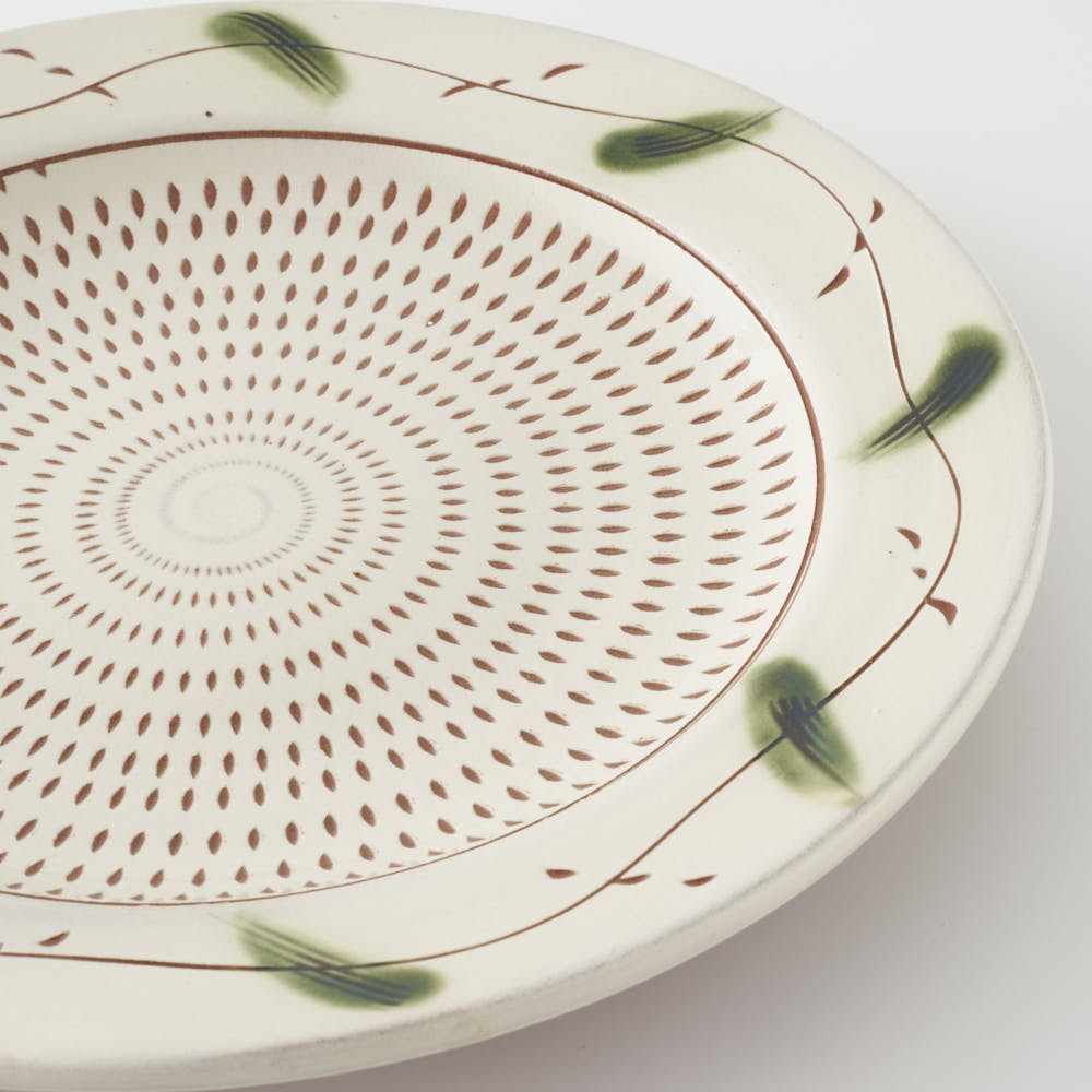 小石原焼 柳瀬窯元 リム付平皿 大 (草紋) 小石原焼 柳瀬窯元 小石原焼