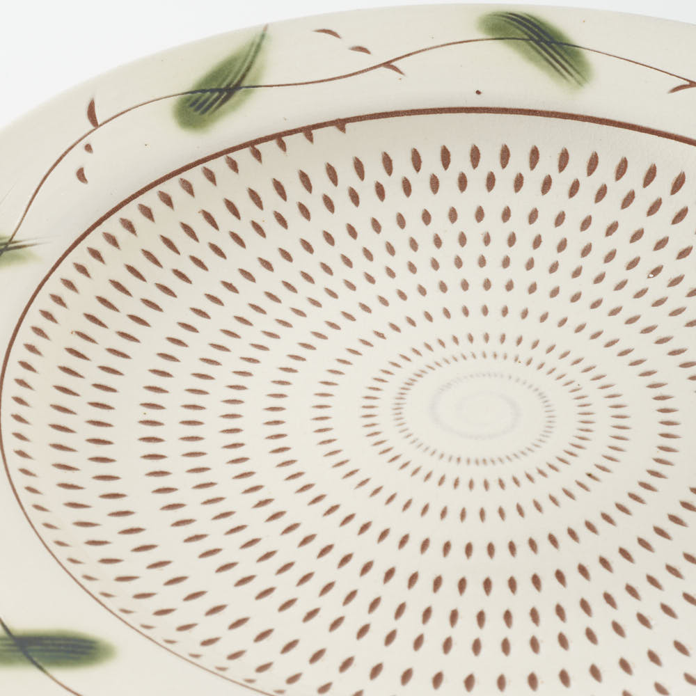 小石原焼 柳瀬窯元 リム付平皿 大 (草紋) 小石原焼 柳瀬窯元 小石原焼