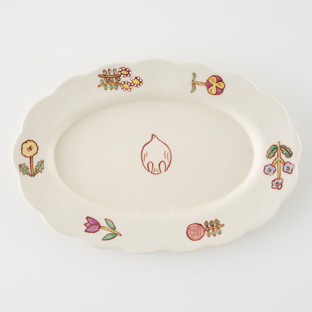 作家 長浜由起子 小花上絵 オーバル皿 小 作家 長浜由起子 陶磁器作家もの