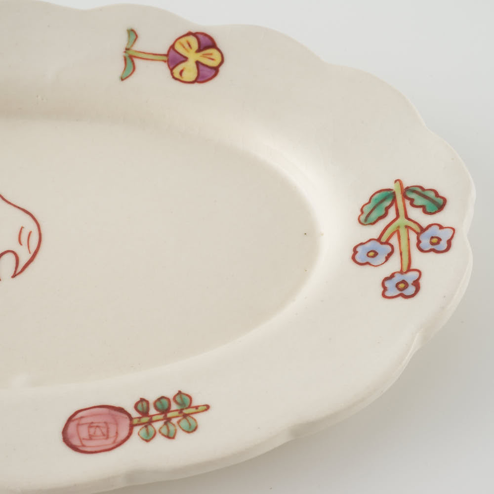 作家 長浜由起子 小花上絵 オーバル皿 小 作家 長浜由起子 陶磁器作家もの