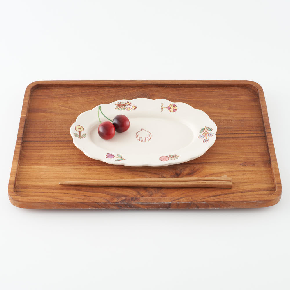 作家 長浜由起子 小花上絵 オーバル皿 小 作家 長浜由起子 陶磁器作家もの