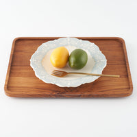 作家 杉沼里美 盛上白泥紋様輪花皿・ブルーグレイ 作家 杉沼里美 陶磁器作家もの