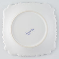 作家 杉沼里美 盛上彩泥紋様角皿・白/ブルー 作家 杉沼里美 陶磁器作家もの