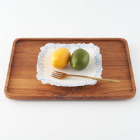 作家 杉沼里美 盛上彩泥紋様角皿・白/ブルー 作家 杉沼里美 陶磁器作家もの