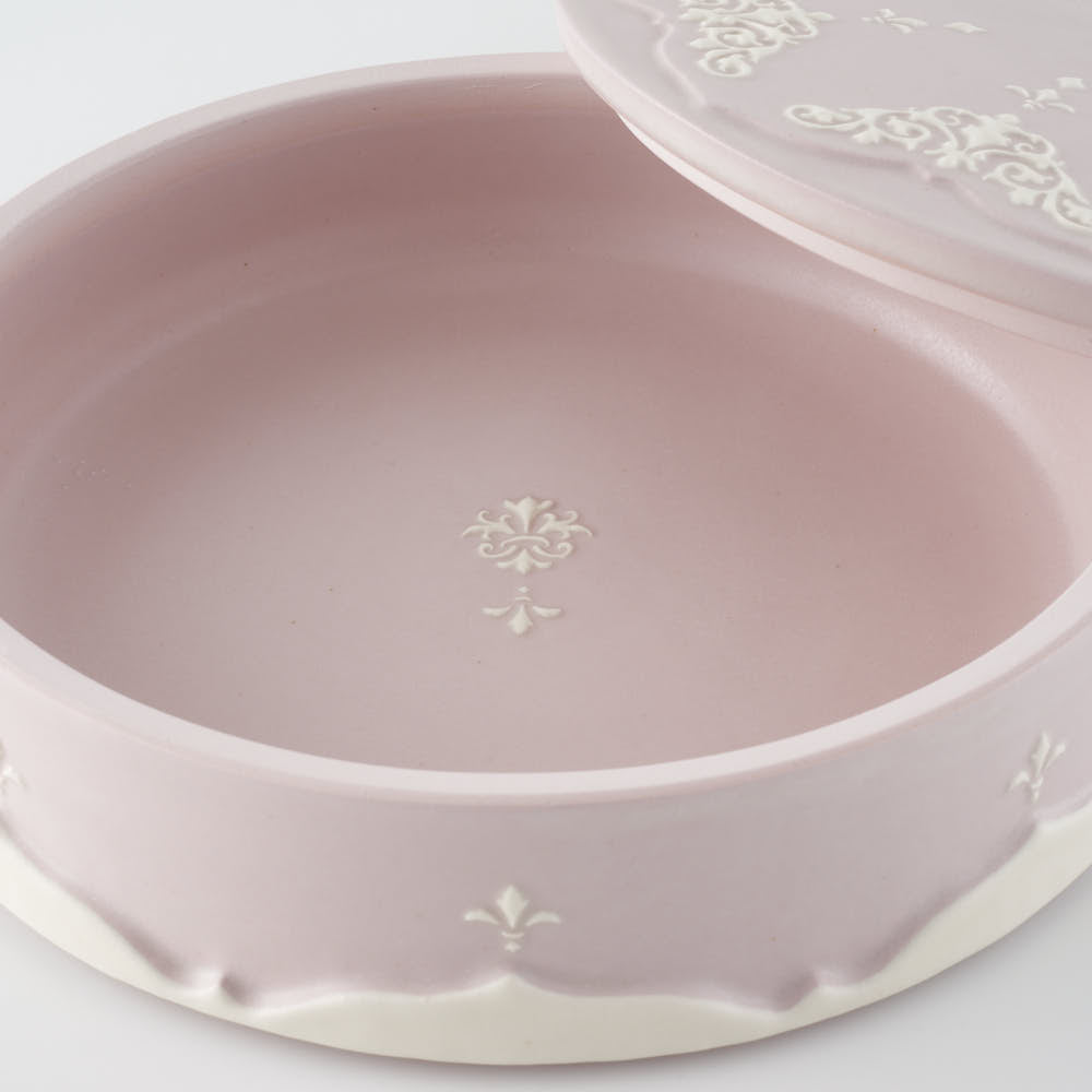 作家 杉沼里美 盛上白泥紋様陶筥・ライラック 作家 杉沼里美 陶磁器作家もの