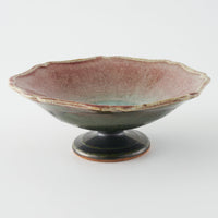 作家 亀井紀子 紅彩 レリーフ 高台小鉢 作家 亀井紀子 陶磁器作家もの