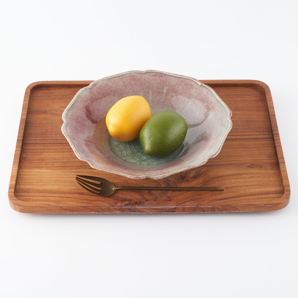 作家 亀井紀子 紅彩 レリーフ 七寸鉢 作家 亀井紀子 陶磁器作家もの