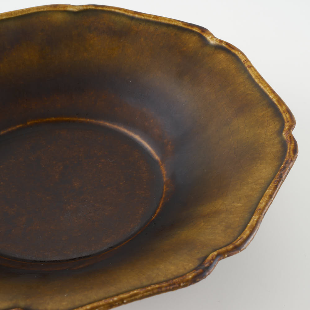 作家 亀井紀子 琥珀彩 レリーフ 七寸鉢 作家 亀井紀子 陶磁器作家もの