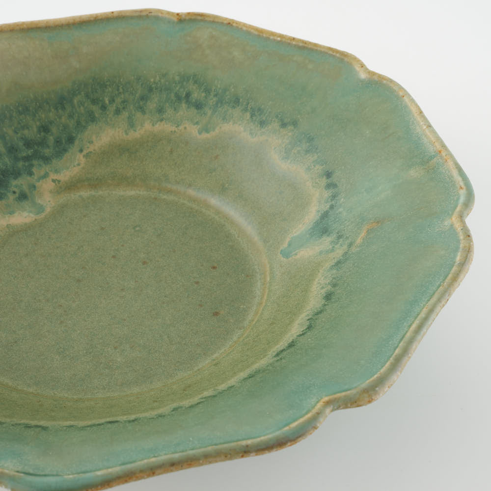 作家 亀井紀子 翡翠彩 レリーフ 七寸鉢 作家 亀井紀子 陶磁器作家もの