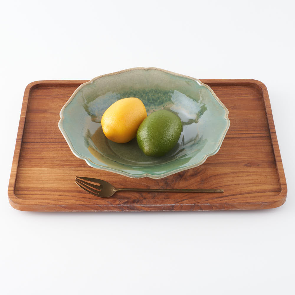 作家 亀井紀子 翡翠彩 レリーフ 七寸鉢 作家 亀井紀子 陶磁器作家もの