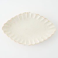 作家 青柳憲儀 白釉 輪花菱楕円皿